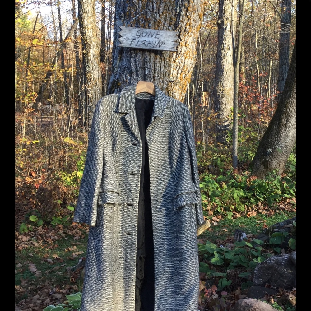 🏁 Vintage Tweed Black/White Coat Custom Made  Fits S/M So VERY CLASSY